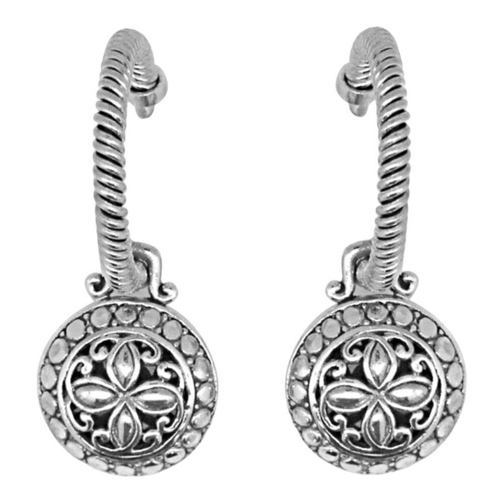 Sterling Silver Braided Sliding Round Charm Hoop Earrings NEW
